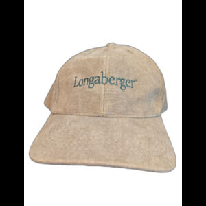 VNTG Longaberger Baskets Baseball Cap Hat Khaki Teal Logo Adjustable Strapback